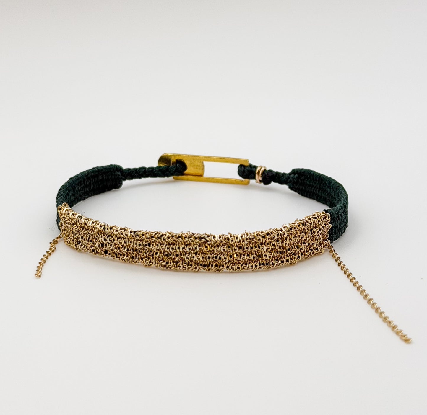 Emerald Thread + Gold Chain Bracelet Adjustable, Fits Most