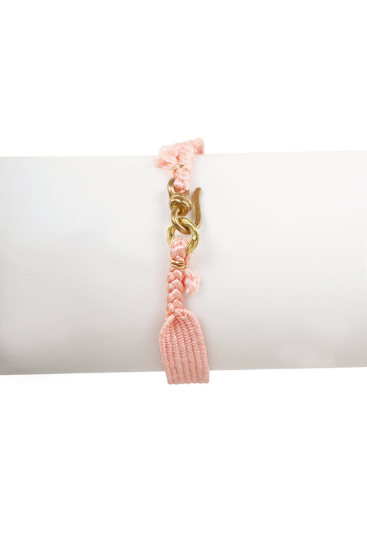 Light Pink Thread Bracelet with Gold Chain & Clasp