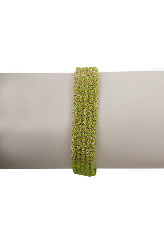 Green Thread Bracelet with Gold Chain & Clasp