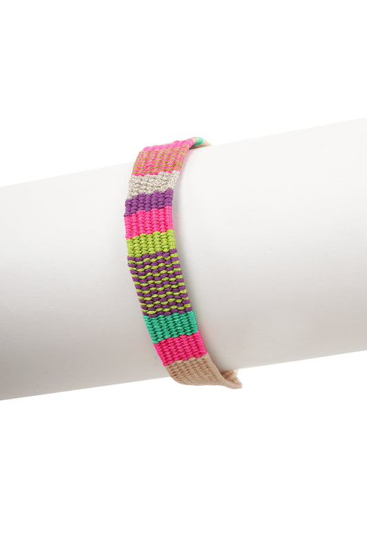 Multicolor Woven Bracelet (Green, Blue, Pink, Purple, Silver on Cream)