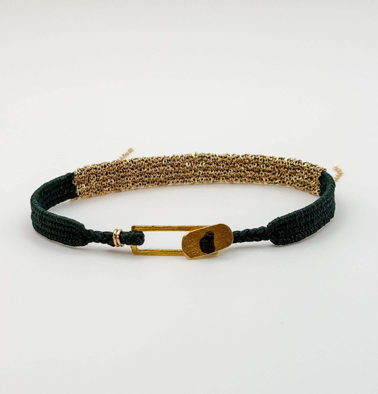 Emerald Thread + Gold Chain Bracelet Adjustable, Fits Most
