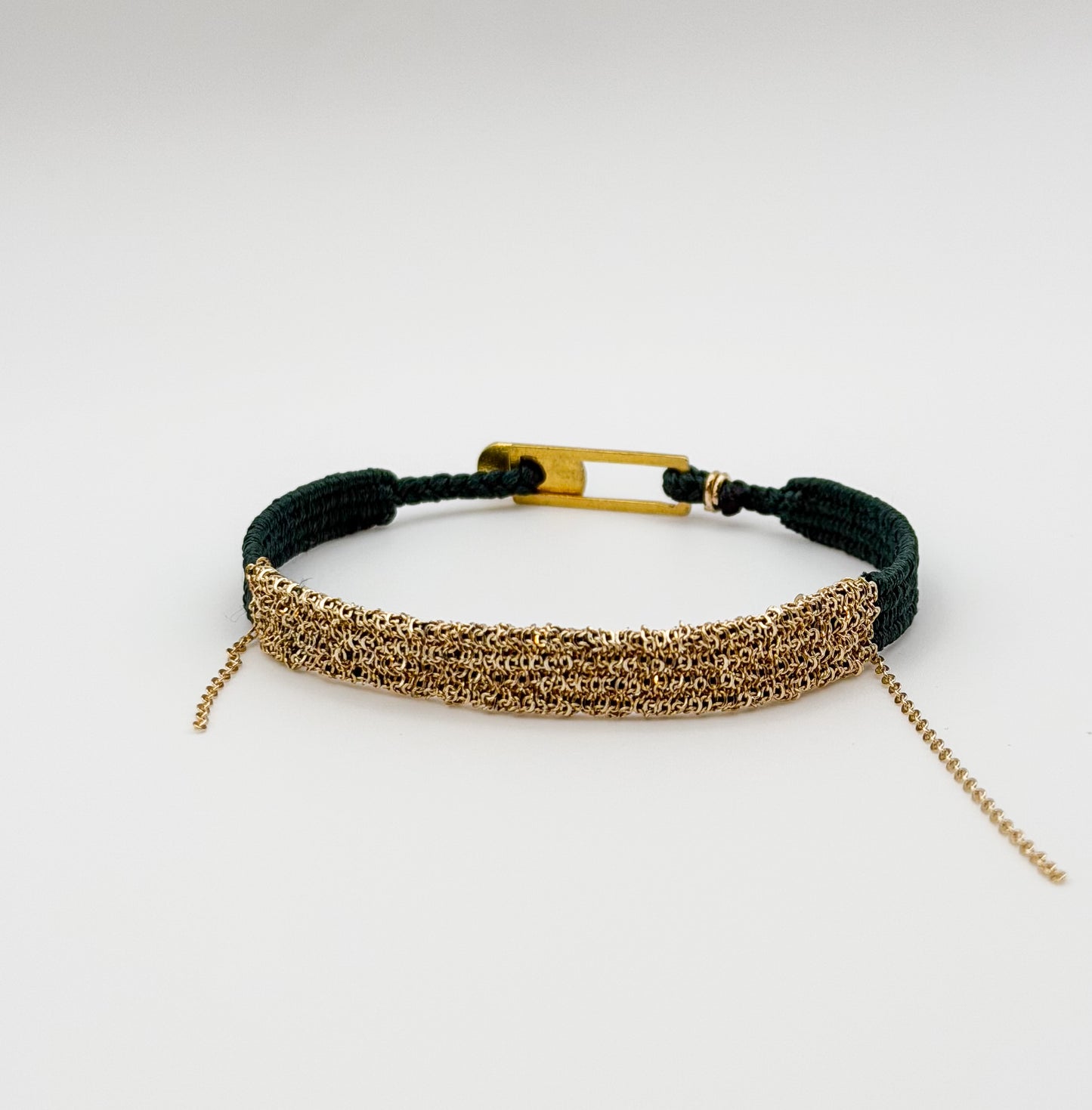 Emerald Thread + Gold Chain Bracelet Adjustable, Fits Most