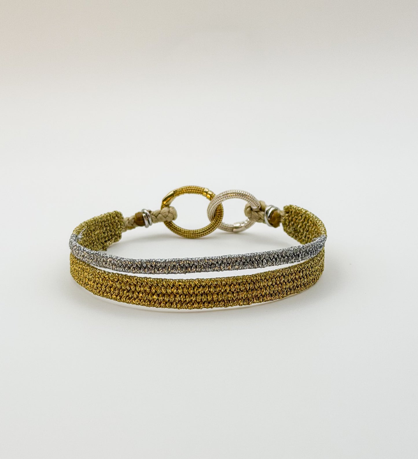 Two-Tone Thread Bracelet (Gold + Silver) — Adjustable, Fits Most