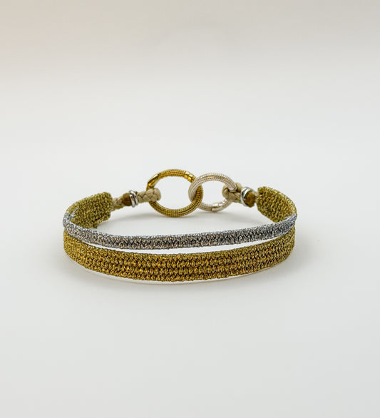 Two-Tone Thread Bracelet (Gold + Silver) — Adjustable, Fits Most