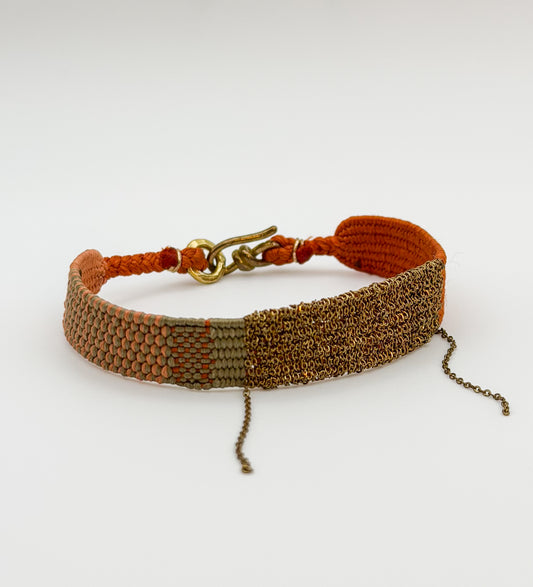 Handwoven Thread Bracelet in Gold-Tone Chain
