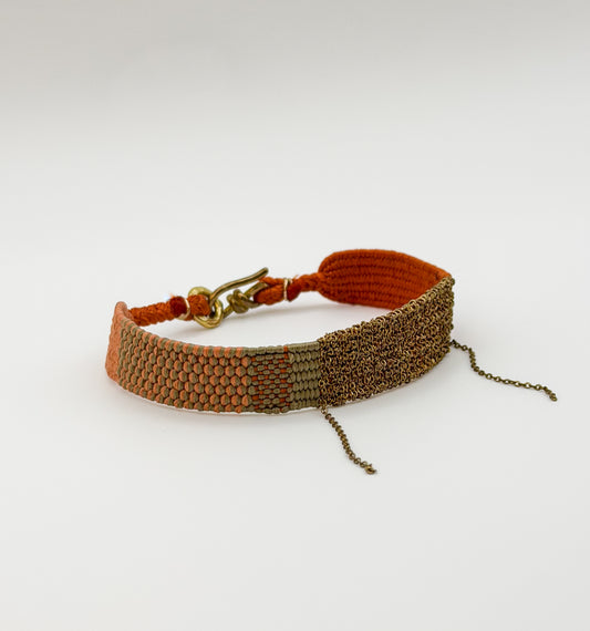 Handwoven Thread Bracelet in Gold-Tone Chain