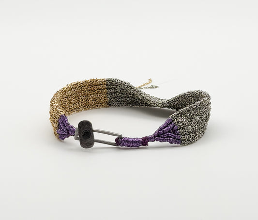 Gold and Silver Chain Bracelet with Shiny Purple Thread