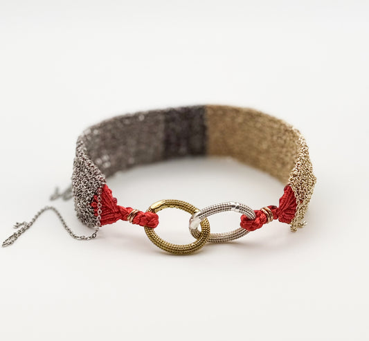 Red Thread and Mixed Metal Chain Bracelet (Adjustable)