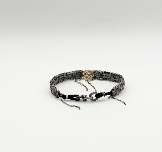 Black Thread Silver Chain Bracelet